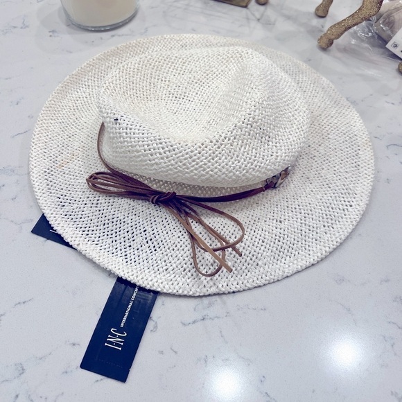 New INC Tortoiseshell-Links Open-Weave Panama Hat white - Picture 8 of 8